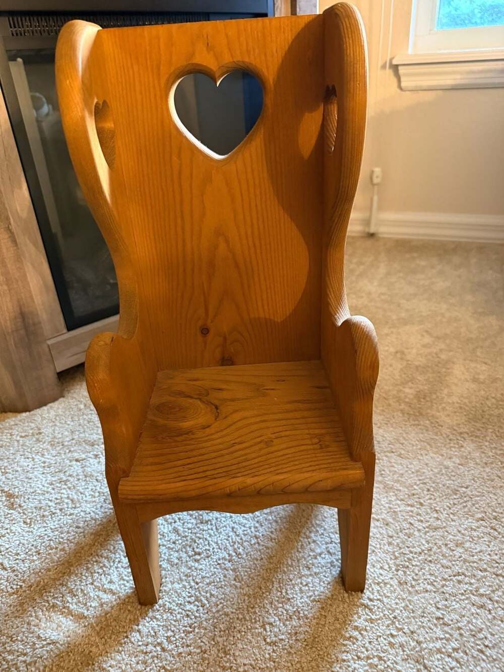 Vintage Wooden Doll Chair with Heart Cutout Primitive Country Decor